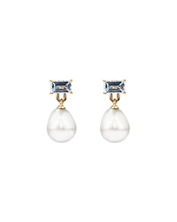 Multi-Wear Aquamarine and Cultured Freshwater Pearl Drop Stud Earrings in 10kt Yellow Gold