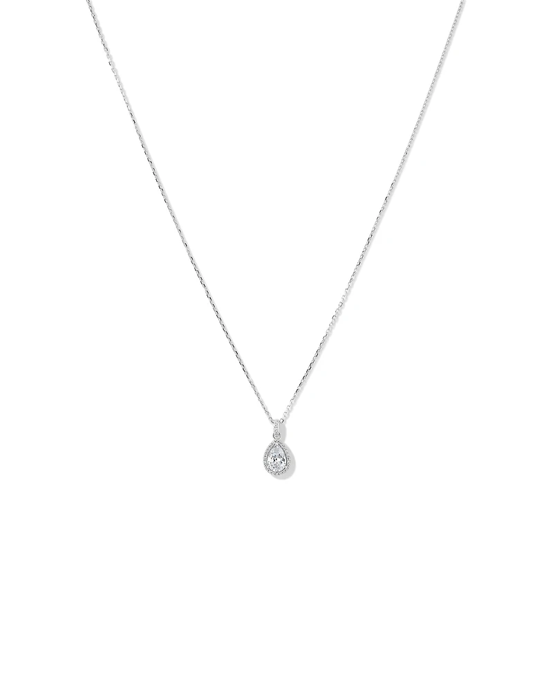 Collier Pendentif Halo en Zircon Cubique en Forme de Poire en Argent Sterling