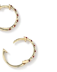 0.22 Carat TW Diamond and Created Ruby Huggie Hoop Earrings in 10kt Yellow Gold