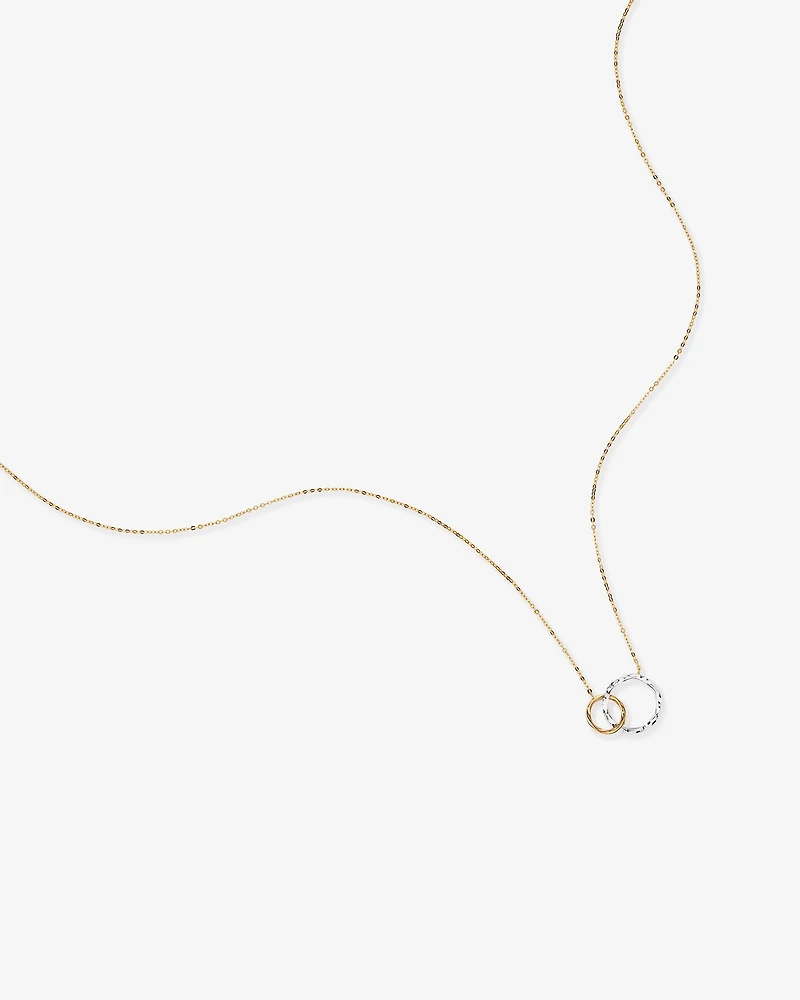 Two-Tone Double Circle Link Hammered Finish Necklace in 10kt White & Yellow Gold