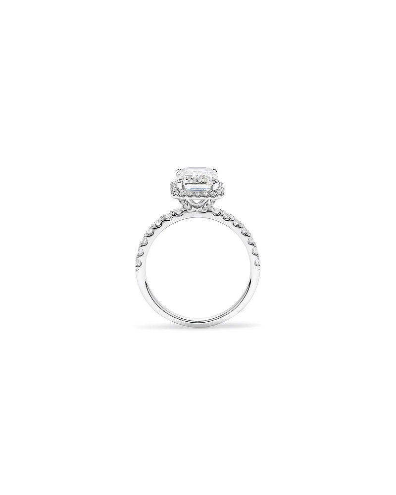3.60 Carat TW Emerald Cut Laboratory-Grown Diamond Halo Engagement Ring 18kt White Gold