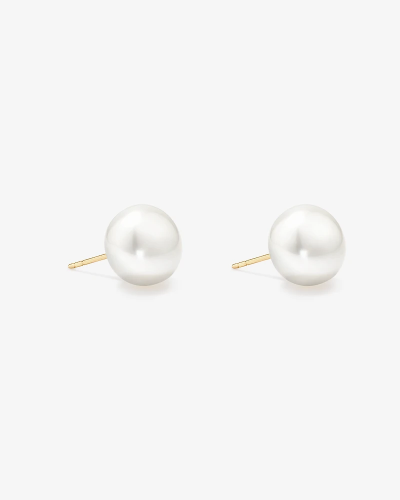 10.5-11mm Button Cultured Freshwater Pearl Stud Earrings in 10kt Yellow Gold