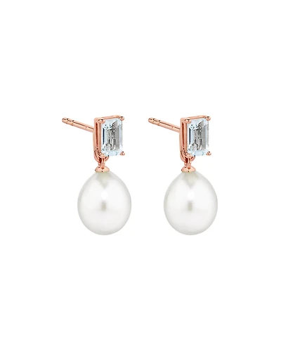 Multi-Wear Aquamarine and Cultured Freshwater Pearl Drop Stud Earrings in 10kt Rose Gold