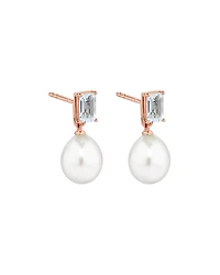 Multi-Wear Aquamarine and Cultured Freshwater Pearl Drop Stud Earrings in 10kt Rose Gold