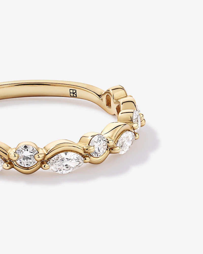 0.43TW Marquise and Round Brilliant Diamond Twist Wedding Ring 14kt Yellow Gold