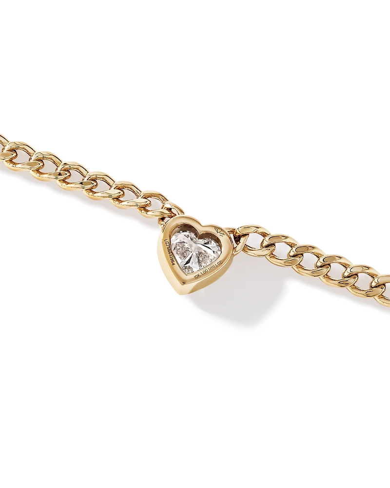 Collier chaîne en diamant en forme de cœur cultivé en laboratoire 1,00 carat TW en or jaune 10 carats