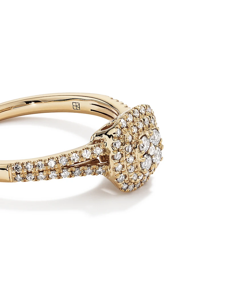 0.30 Carat TW Cushion Shaped Cluster Halo Diamond Ring in 10kt Yellow Gold