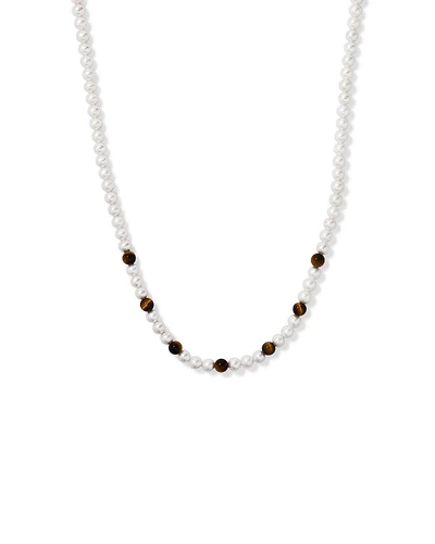 Cultured Freshwater Pearl & Tiger Eye Necklace in Sterling Silver