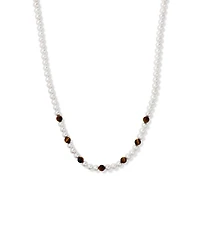 Cultured Freshwater Pearl & Tiger Eye Necklace in Sterling Silver