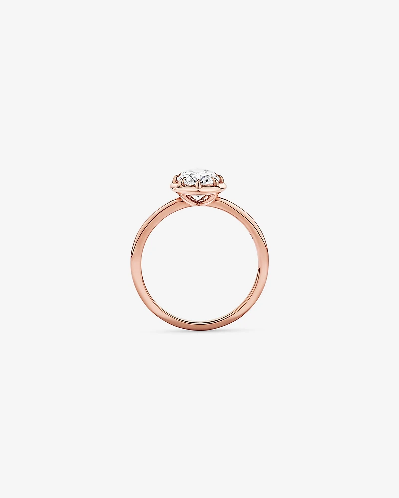 Bague solitaire en or rose 14 carats sertie d'un diamant ovale de synthèse 1,50 carat