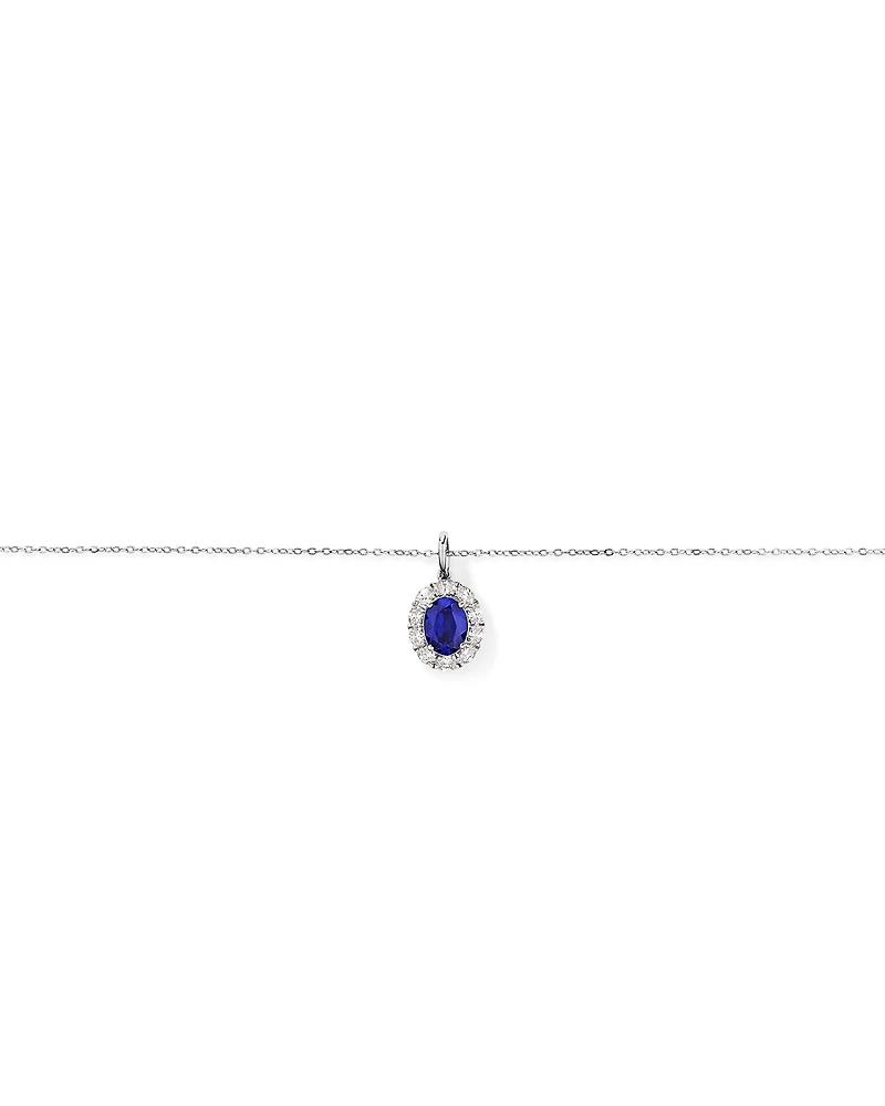 Created Sapphire & 0.47 TW Carat TW Laboratory-Grown Diamond Pendant with Chain in 10kt  White Gold