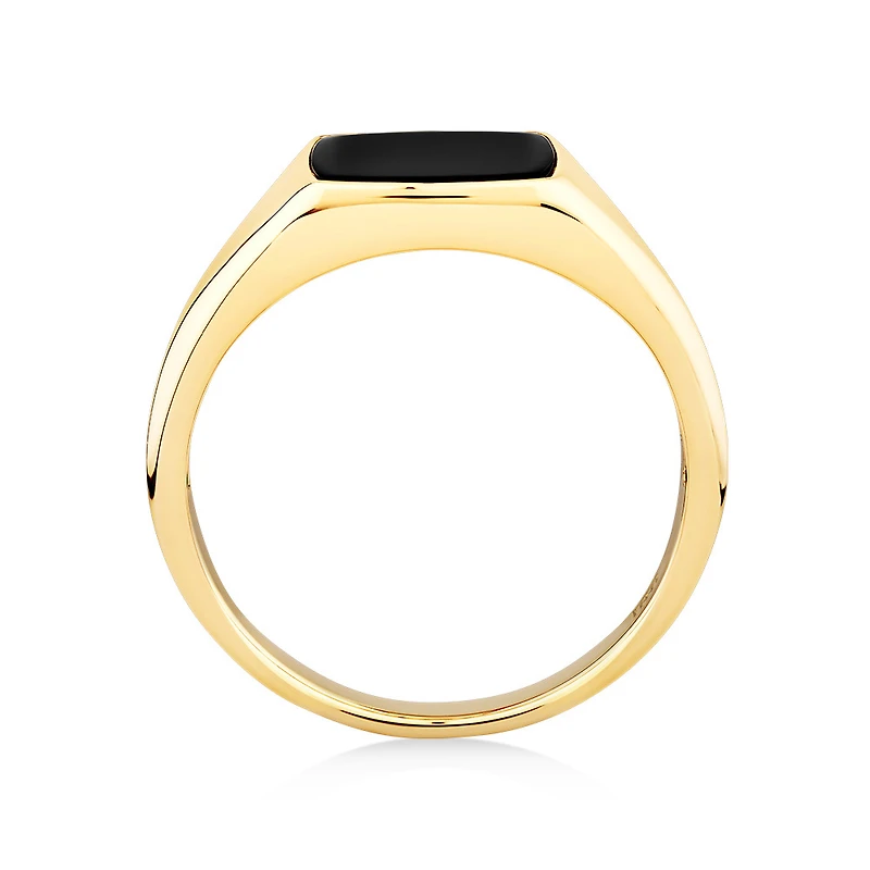 Men's Ring with Cushion-Shaped Onyx in 10kt Yellow Gold