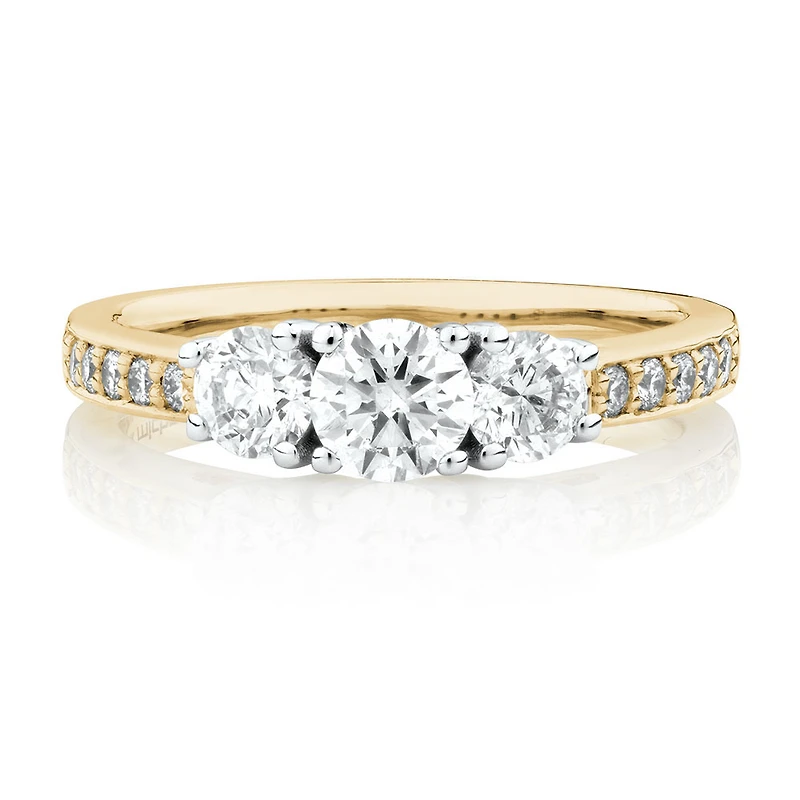 Three Stone Engagement Ring with 1 Carat TW of Diamonds in 14kt Yellow/White Gold