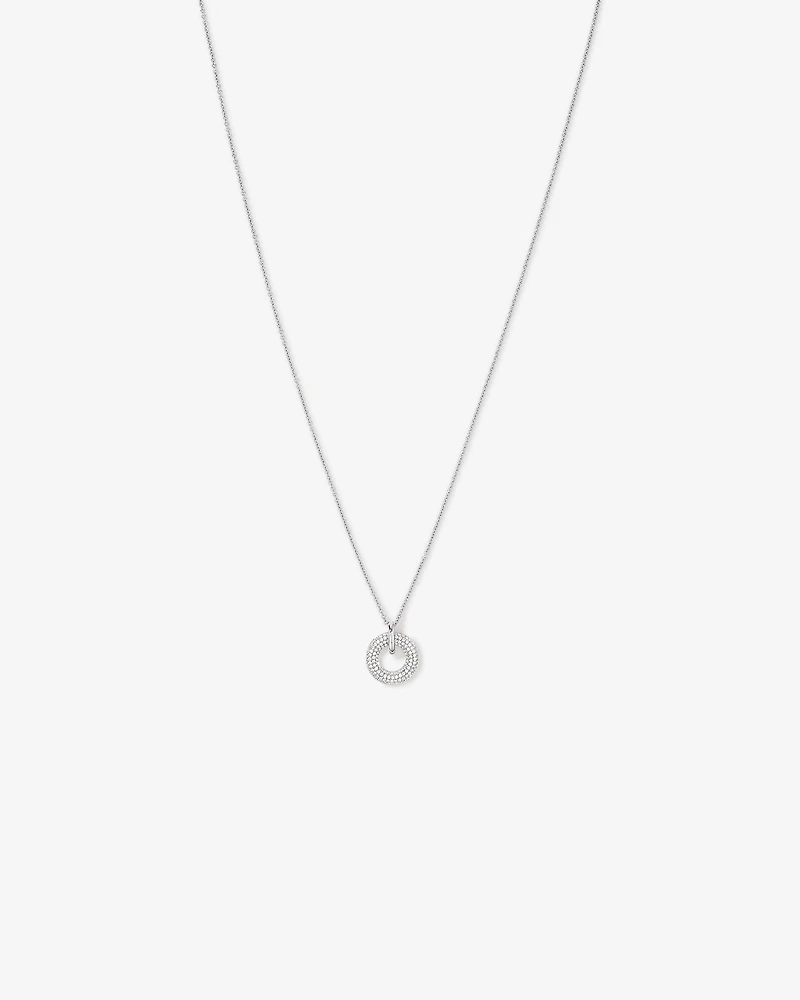 Pavé Set Cubic Zirconia Puff Open Circle Pendant Necklace in Sterling Silver
