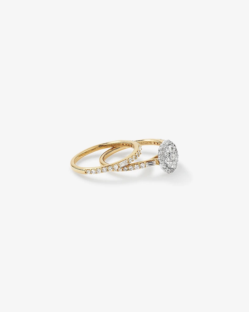 0,75 carat Poids Total Bague de Fiançailles Cluster en Forme d'Ovale et Bague de Mariage en Or Blanc et Jaune 14kt