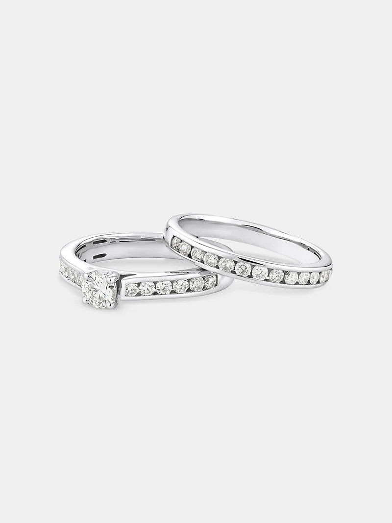 Ensemble nuptial en or blanc 14 K avec diamants totalisant 1,00 ct