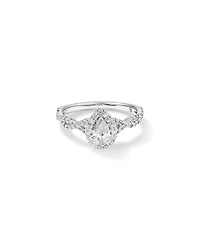 0,75 carat TW bague de fiançailles torsadée avec halo et diamant taille poire en or blanc 14 carats