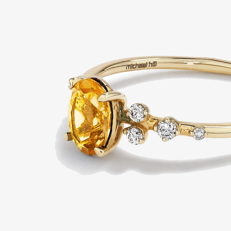 Bague en or jaune 10 carats avec citrine et diamants (poids total de 0,12 carat)