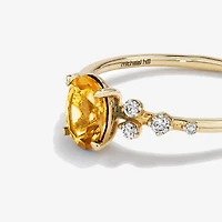 Bague en or jaune 10 carats avec citrine et diamants (poids total de 0,12 carat)