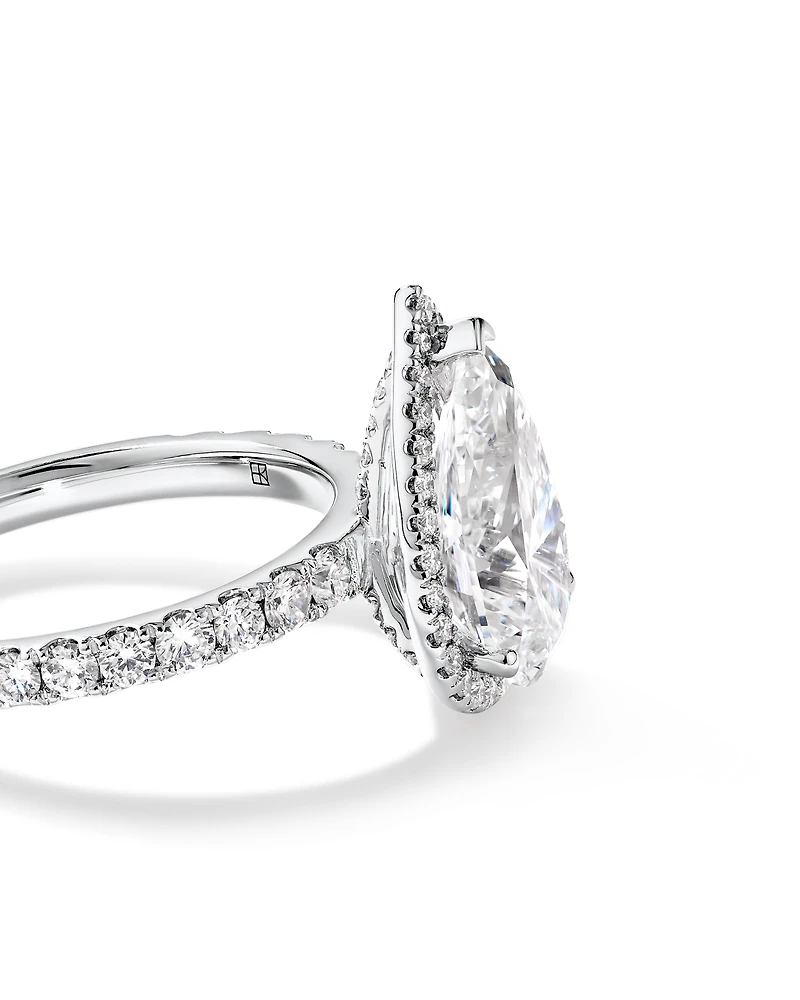 3.60 Carat TW Pear Cut Laboratory-Grown Diamond Halo Engagement Ring in 18kt White Gold