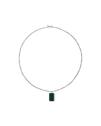 Rectangle Green Malachite Gemstone Pendant Chain Necklace in Sterling Silver