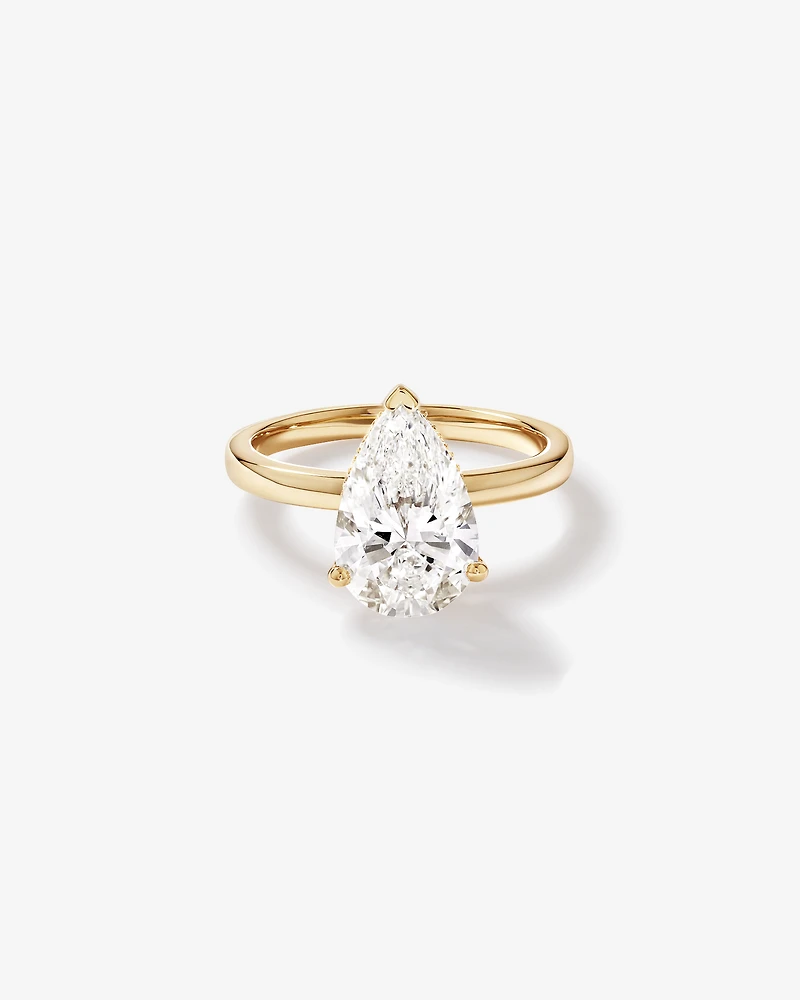 Bague solitaire en or jaune 18 carats avec diamant taille poire de 3,10 carats, cultivé laboratoire