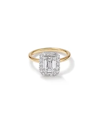 Bague De Fiançailles Halo En Diamant De Laboratoire Taille Émeraude De 2,34 Carats Poids Total En Or Jaune Et Blanc 14 Carats