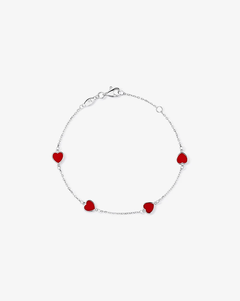 19cm Red Enamel Heart Bracelet in Sterling Silver