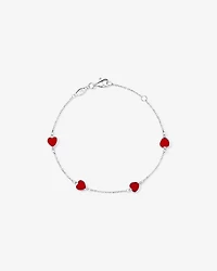 19cm Red Enamel Heart Bracelet in Sterling Silver