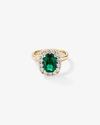 Created Emerald & 0.96 Carat TW Laboratory-Grown Diamond Halo Ring 10kt Gold