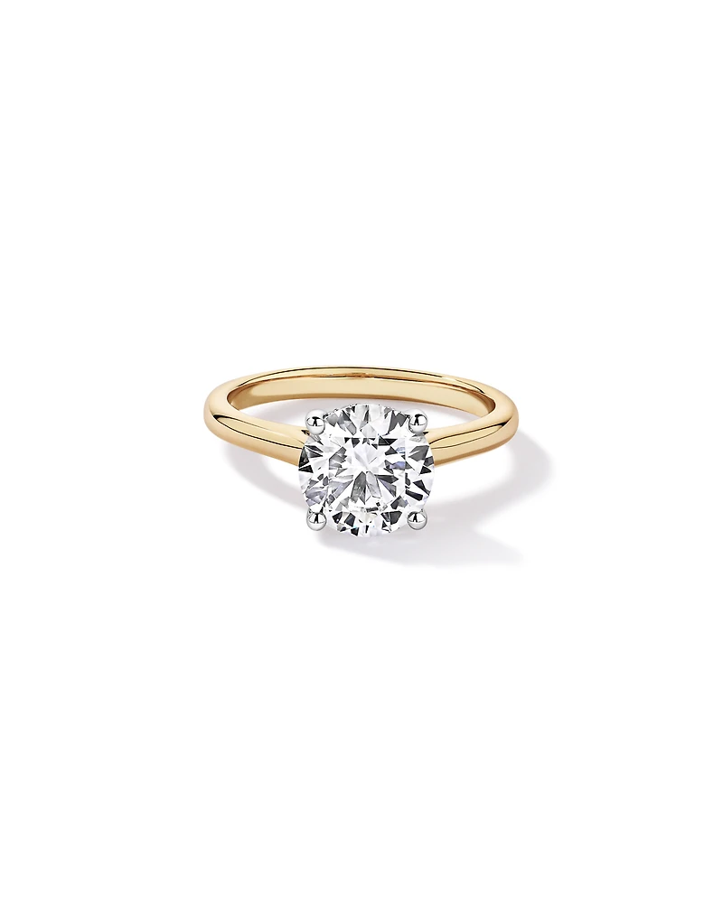 Bague solitaire en or jaune et blanc 14 carats, sertie d'un diamant rond brillant de 2,32 cultivé laboratoire