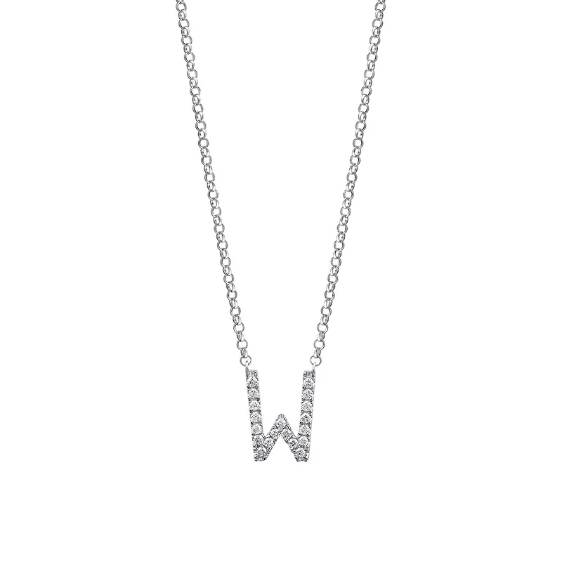 W Initial Necklace with 0.10 Carat TW of Diamonds in 10kt White Gold
