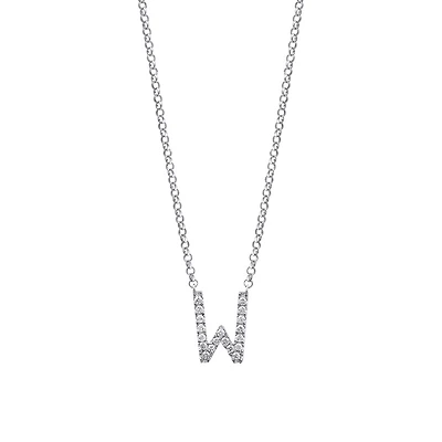 W Initial Necklace with 0.10 Carat TW of Diamonds in 10kt White Gold