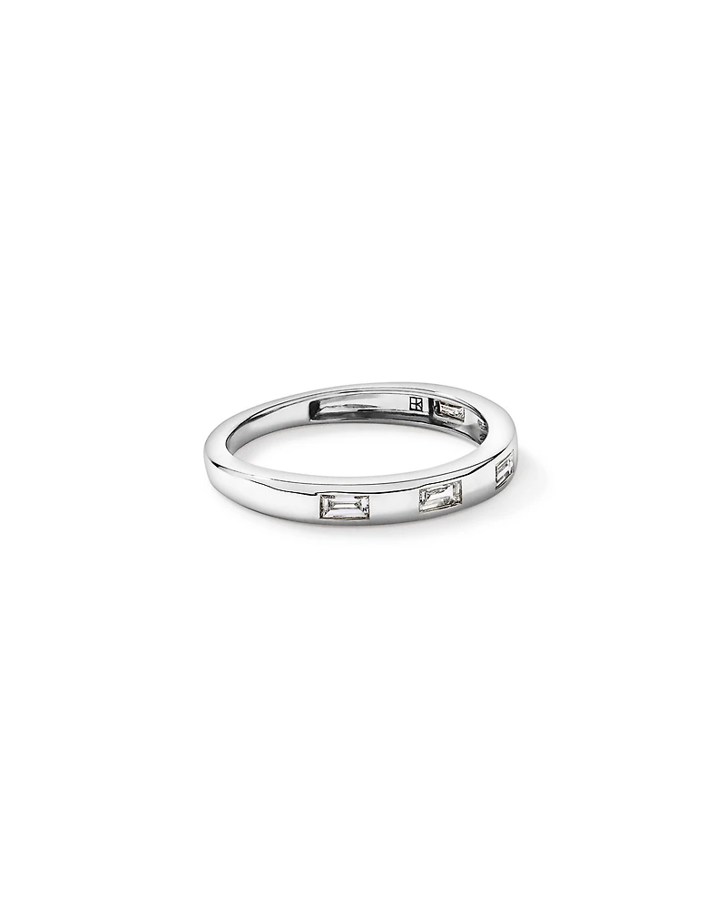 Alliance en or blanc 14 carats sertie de diamants laboratoire taille baguette (0,22 carat au total)