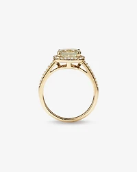 Bague Halo Avec Pierre Précieuse Améthyste Verte Taille Coussin Et 0,25 Carat Pt De Diamants En Or Jaune 10 Ct