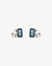 Pear-Cut White Sapphire and Emerald-Cut London Blue Topaz Toi Et Moi  Earrings in 10kt Yellow Gold