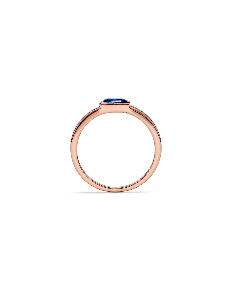 Oval Blue Created Sapphire East-to-West Set Bezel Ring 10kt Rose Gold