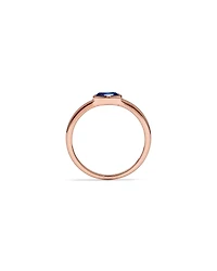 Oval Blue Created Sapphire East-to-West Set Bezel Ring 10kt Rose Gold