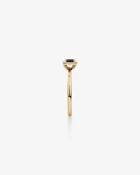 Emerald Cut Blue Sapphire Gemstone and 0.09 Carat TW Diamond Halo Ring in 10kt Yellow Gold
