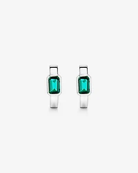 Created Emerald Bezel Huggie Earrings in 10kt White Gold