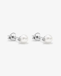 5mm Cultured Freshwater Pearl and Diamond Stud Earrings in Sterling Silver