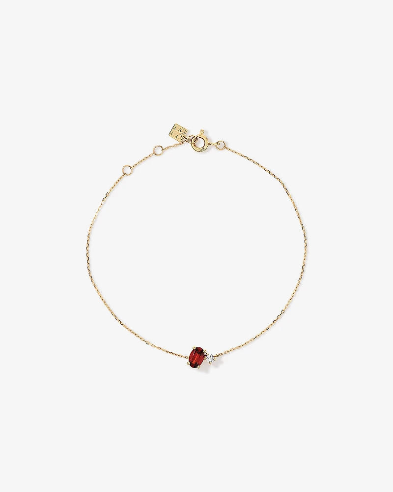 White Sapphire and Oval-Cut Garnet Toi Et Moi Bracelet in 10kt Yellow Gold