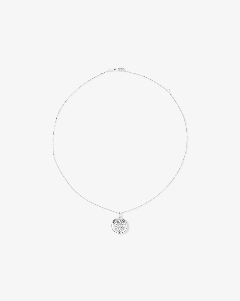 Diamond Accent Engraved Round Locket With Chain in Sterling Silver
