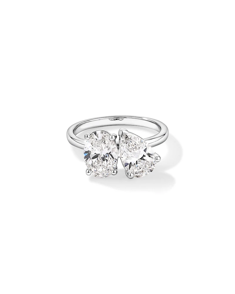 3.00TW Pear and Oval Laboratory-Grown Diamond Two Stone Engagement Ring 14kt White Gold