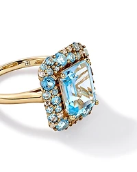 Sky Blue, London Swiss Blue & White Topaz Halo Ring 10kt Yellow Gold