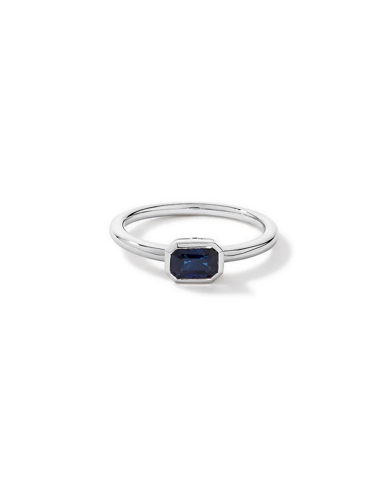 Australian Sapphire Emerald Cut Bezel Set Ring 10kt Gold