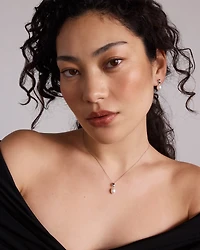 Oval Cultured Freshwater Pearl Dome Drop Stud Earrings and Pendant Necklace Set in Sterling Silver