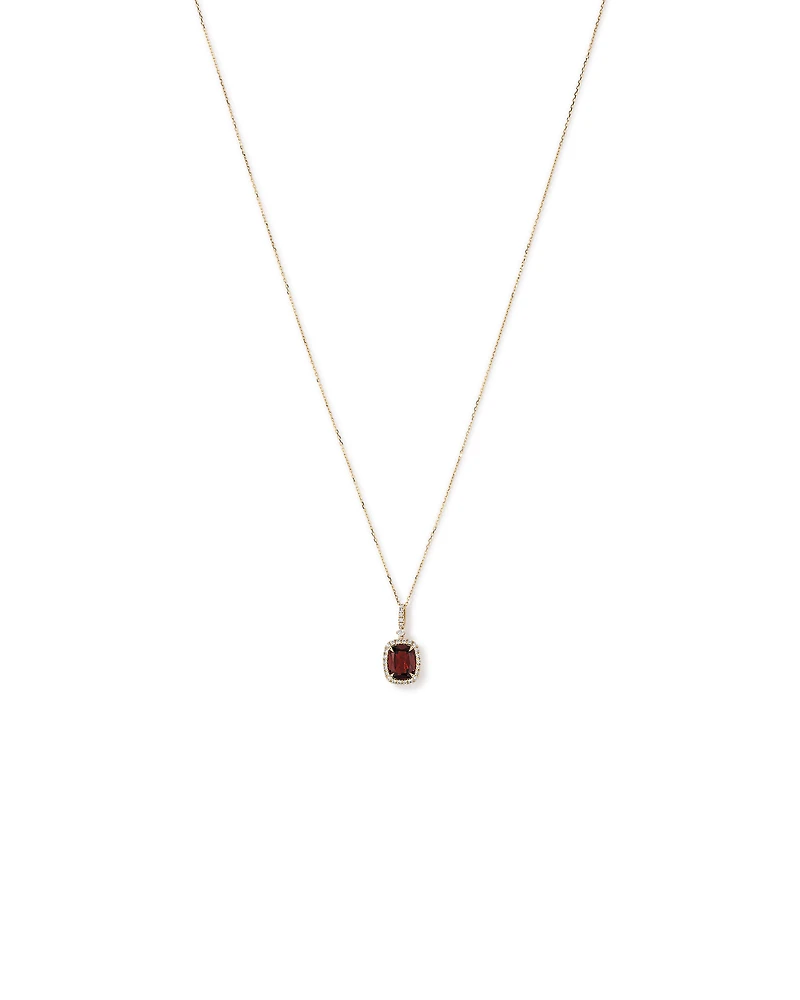 Cushion Cut Red Garnet Gemstone and Diamond Halo Pendant Necklace 10kt Yellow Gold