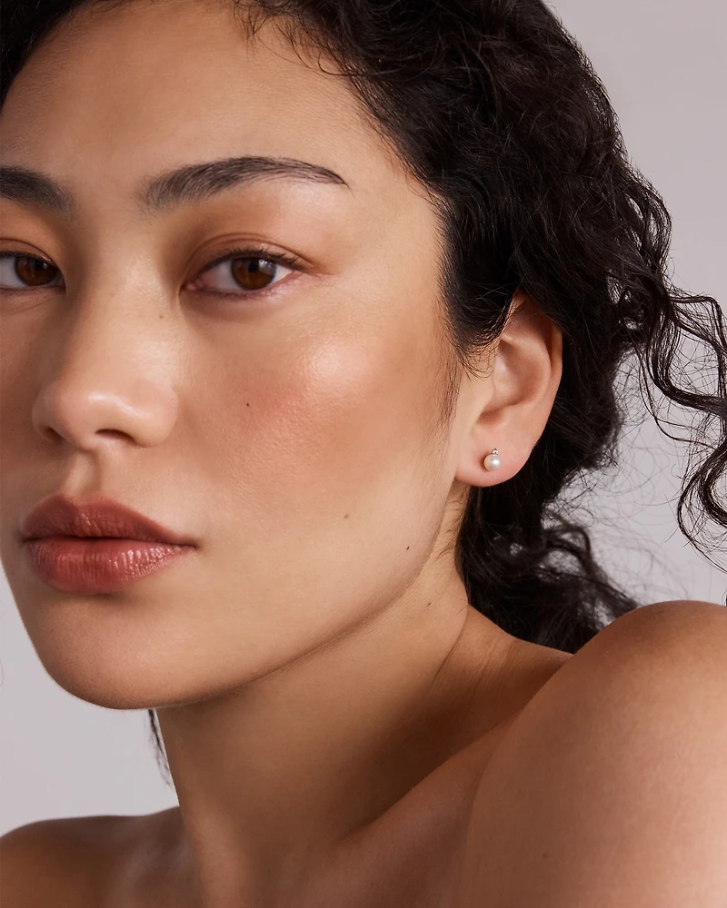 5mm Cultured Freshwater Pearl and Diamond Stud Earrings in Sterling Silver