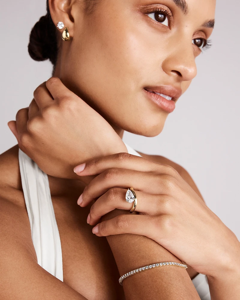 2.00 Carat TW East West Pear Cut Laboratory-Grown Diamond Wave Engagement Ring in 14kt Yellow Gold